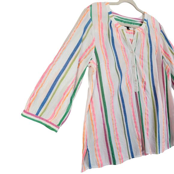 Talbots Womens Sensational Stripe Popover Top Size XL Petite Multicolor Striped - Picture 4 of 10